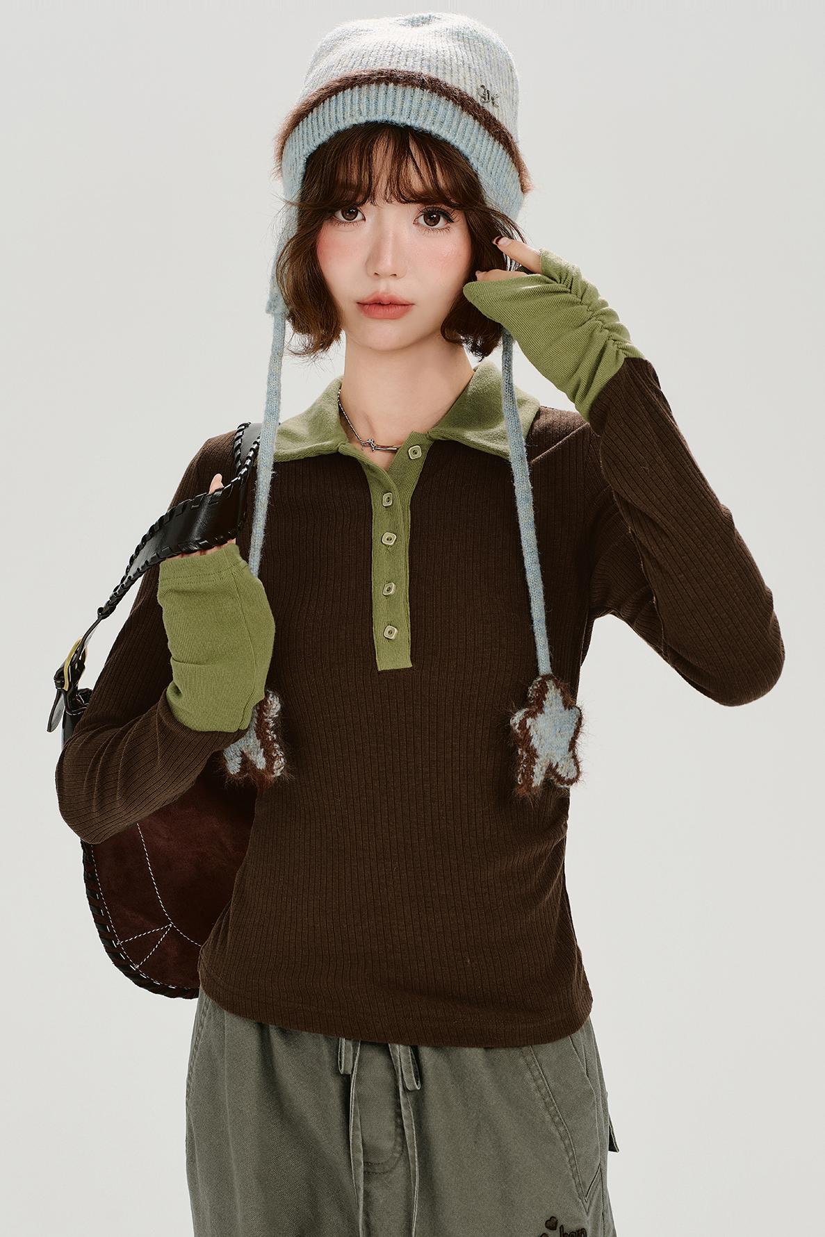 スリムステッチコントラストラペルトップス