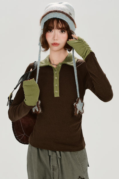 スリムステッチコントラストラペルトップス