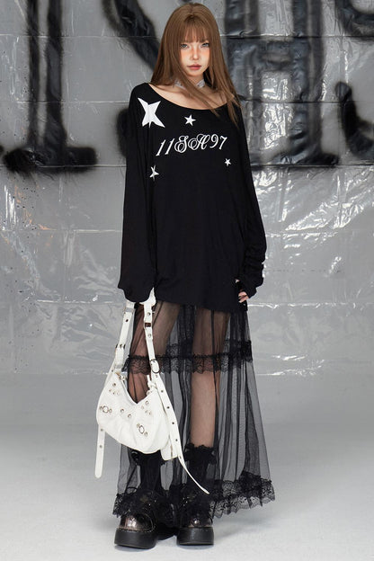 Sheer Letter Print T-Shirt