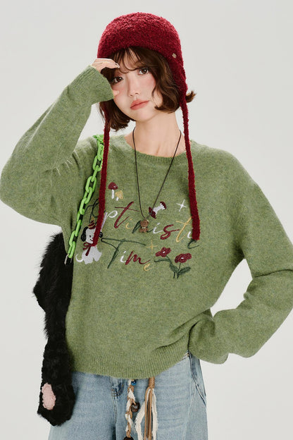 レトロエンブロイダードニットスウェター