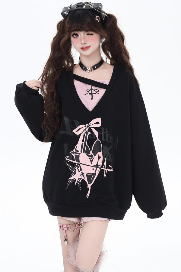 ニッチデザインVネックスウェット