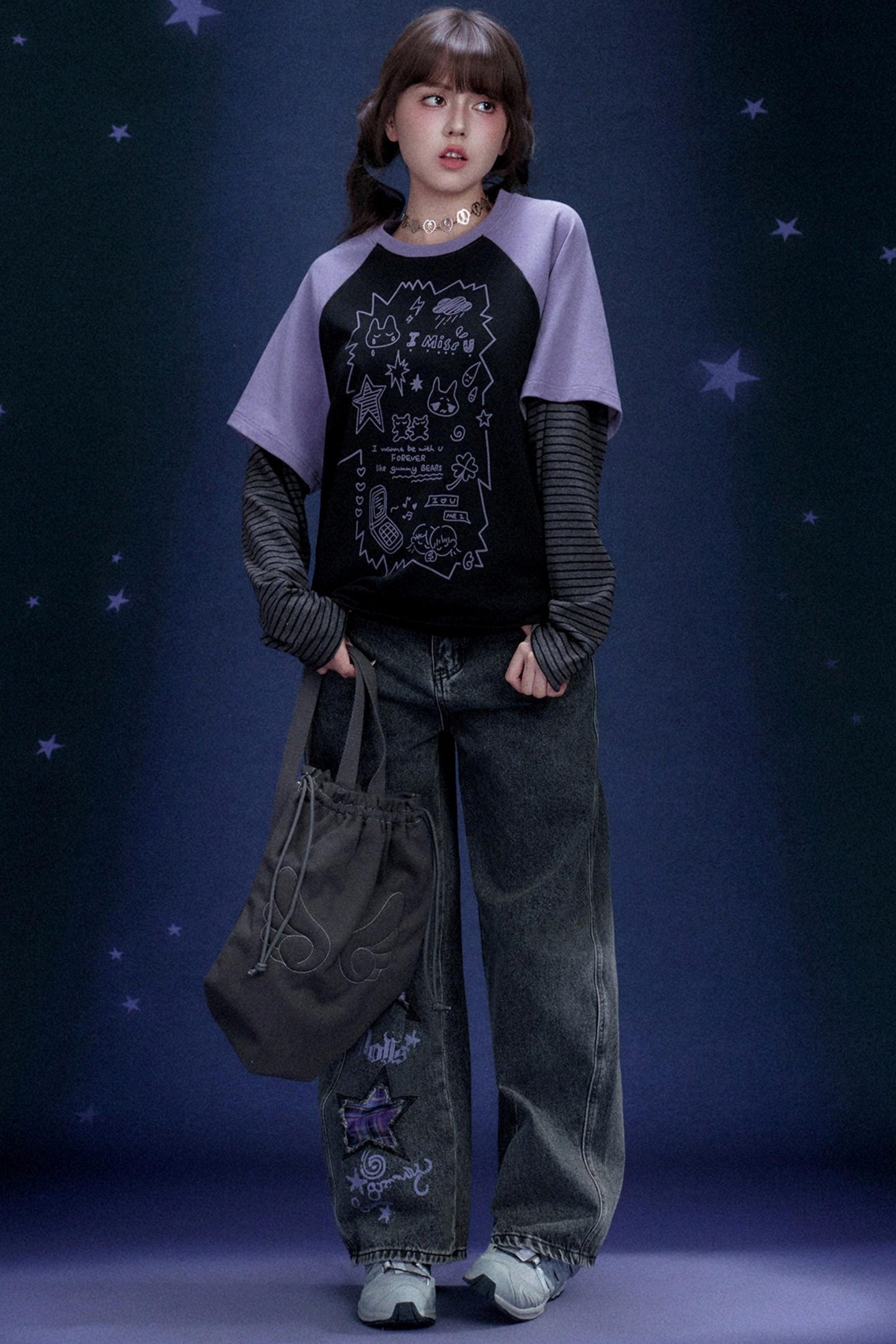 Dark Graffiti Print Top