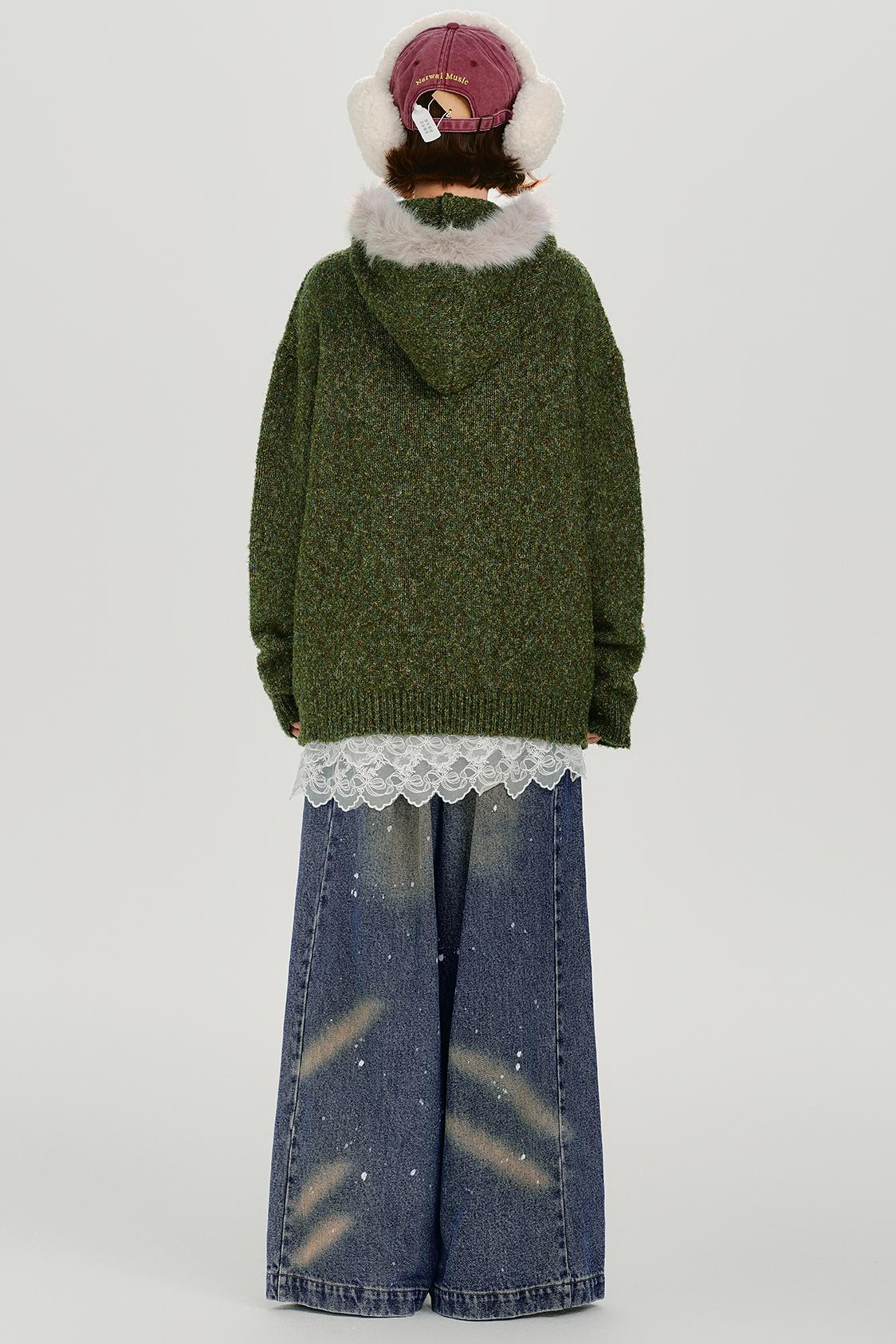 Retro Fur Collar Hoodie Sweater