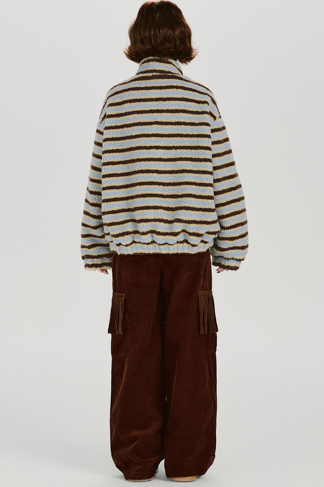 Retro Striped Plush Coat