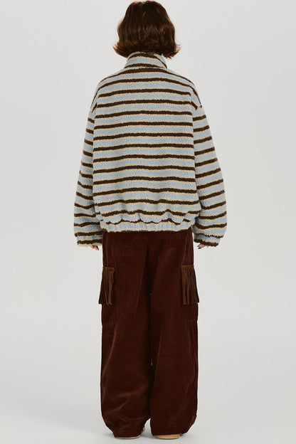 Retro Striped Plush Coat