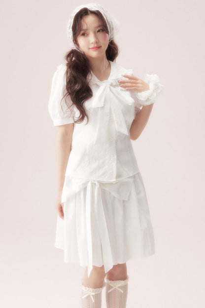 海盐蝴蝶结衬衫+半裙