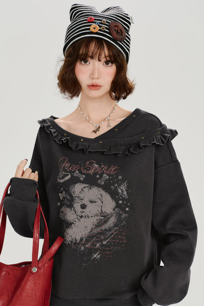 アニマルモードオフショルダーフラッフルトップス