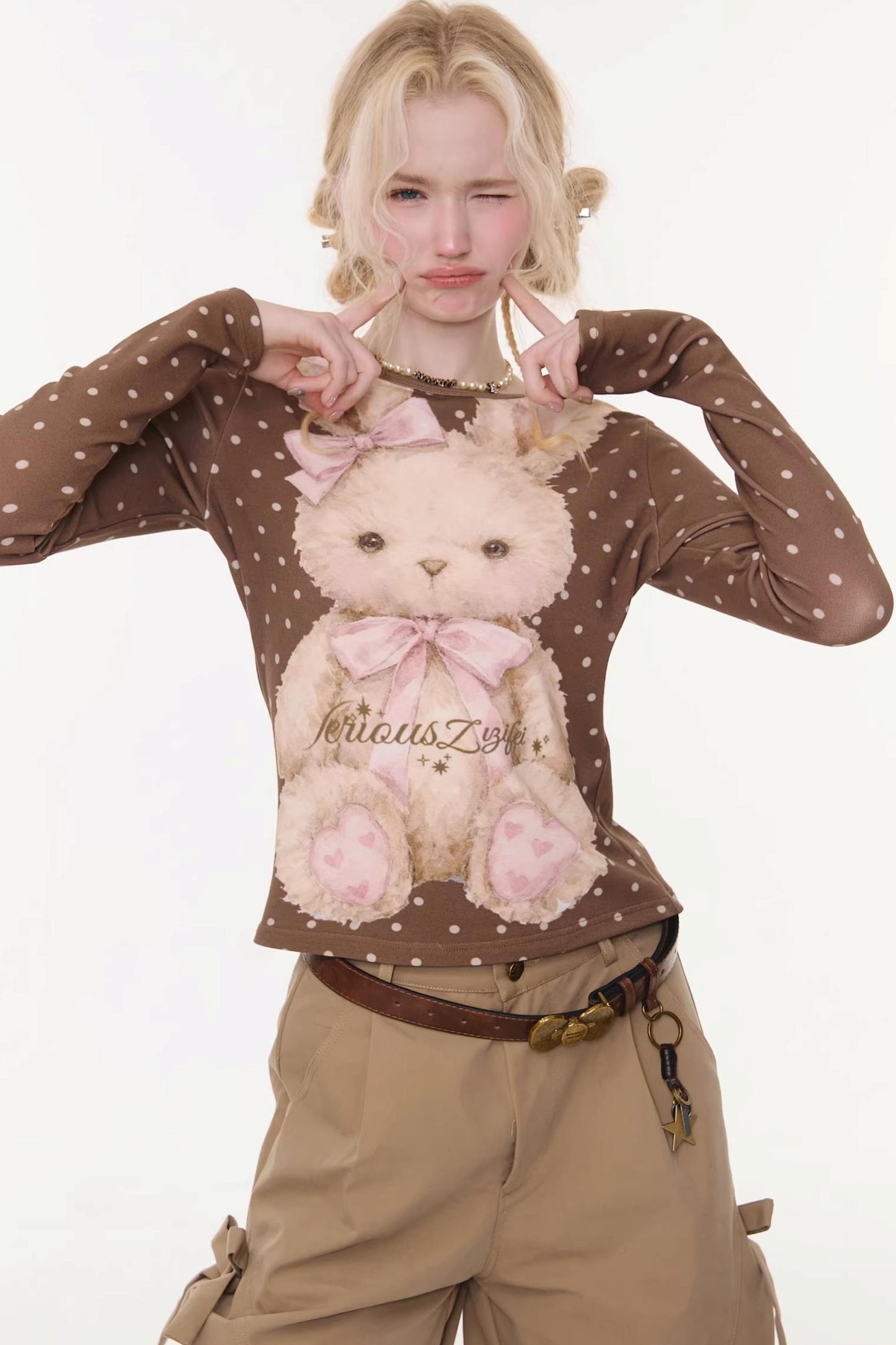 Polka Dot Rabbit Print Top