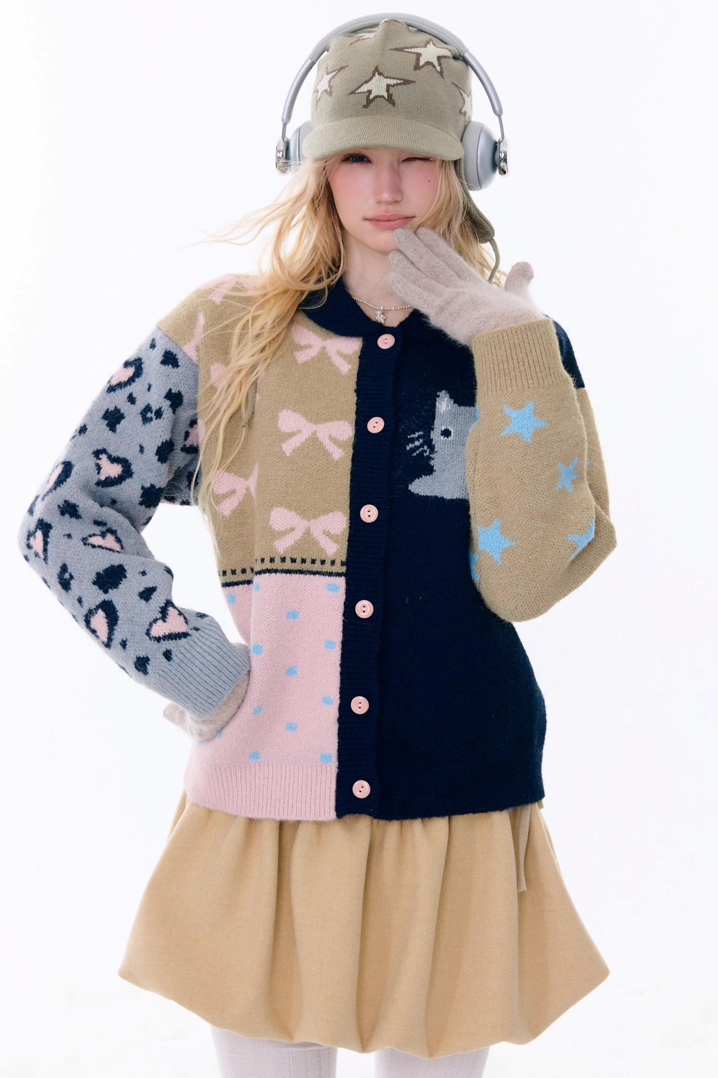 Retro color blocking cardigan