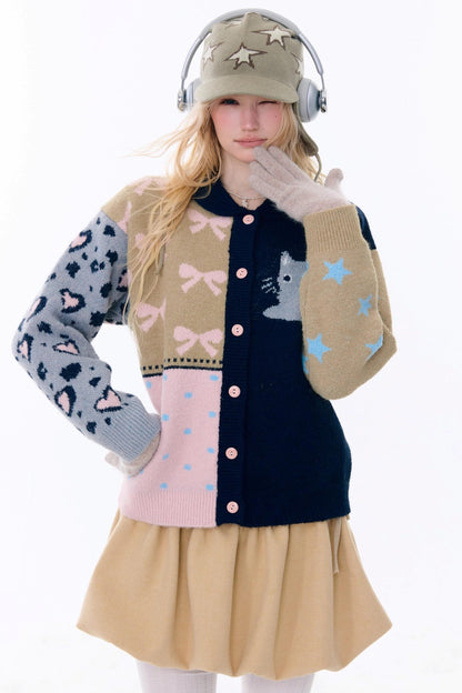 Retro color blocking cardigan