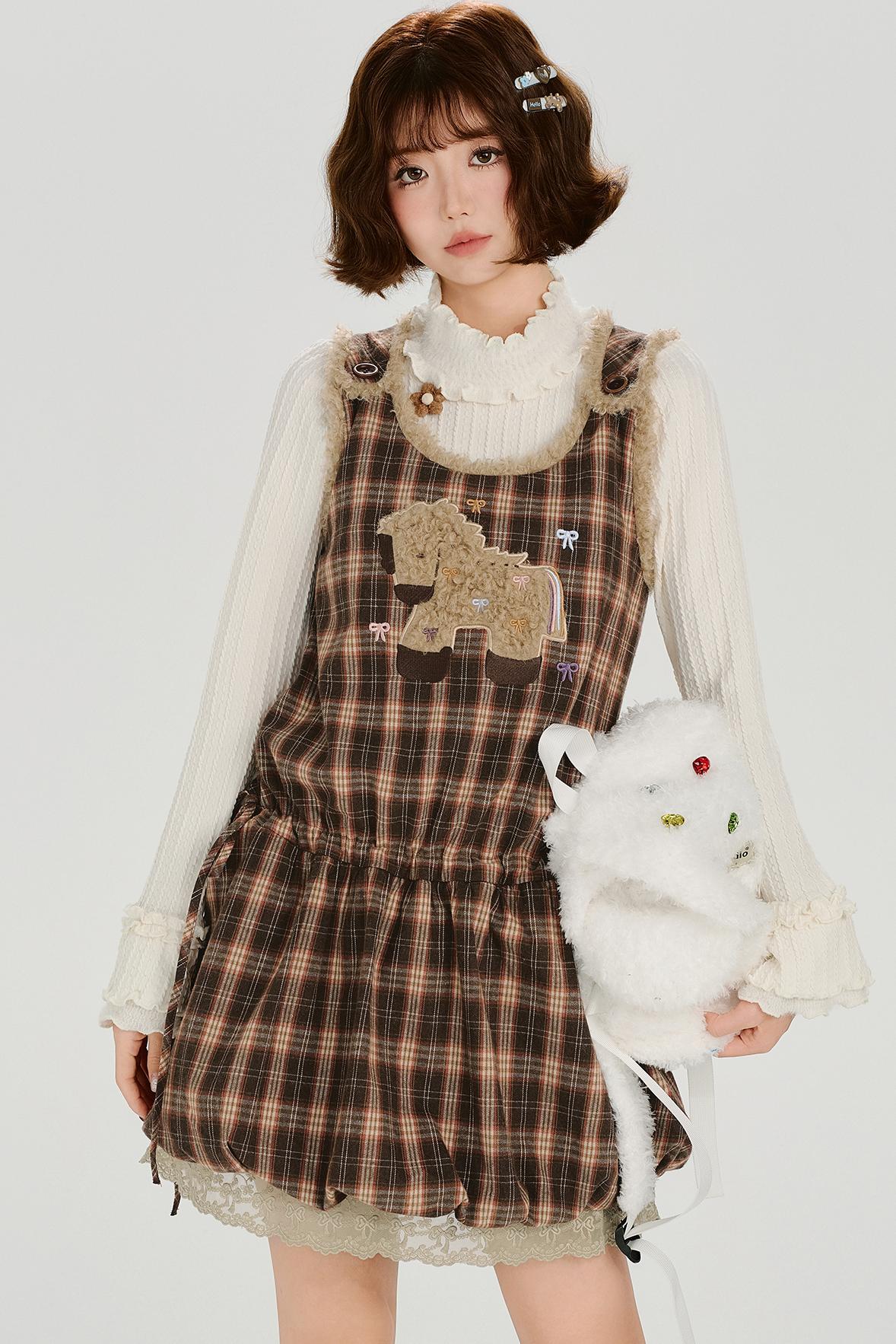 チェックプラッドエンブロイダードレス