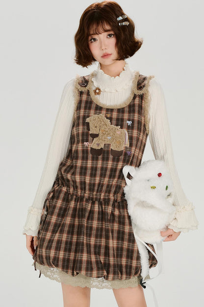 チェックプラッドエンブロイダードレス