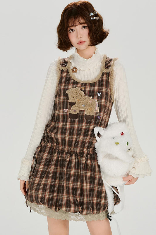チェックプラッドエンブロイダードレス