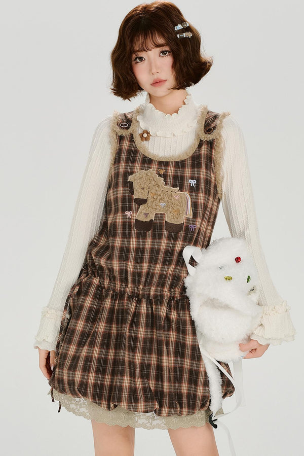 チェックプラッドエンブロイダードレス