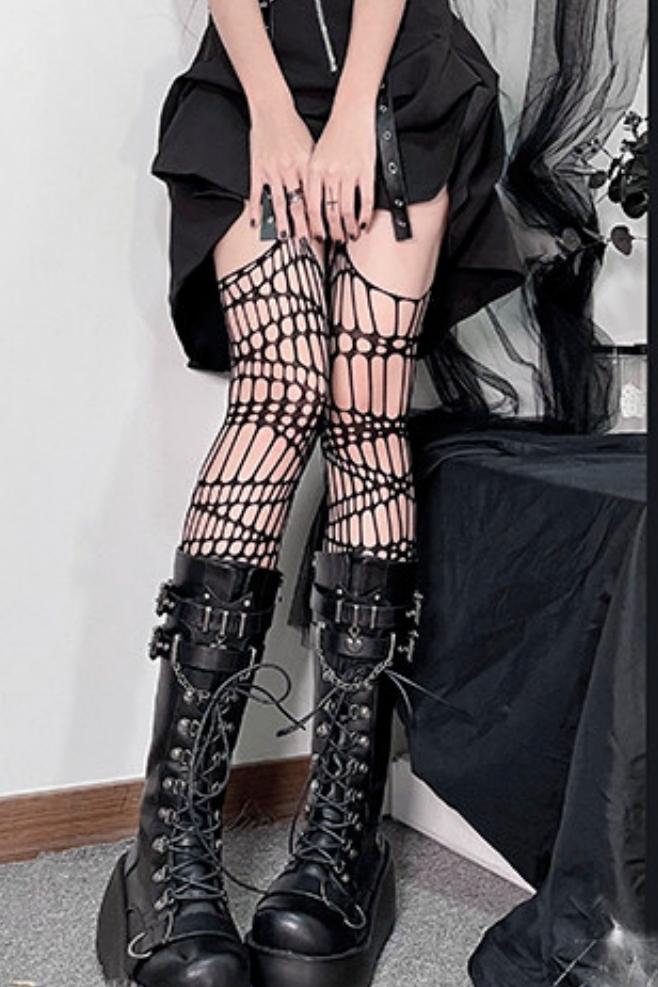 Punk-Langstiefel mit Kette und Plateausohle