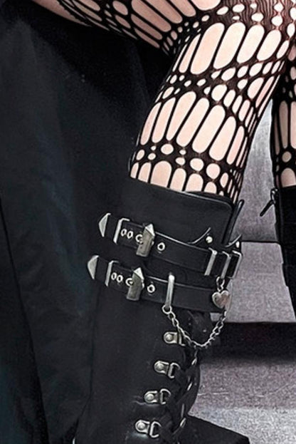Punk-Langstiefel mit Kette und Plateausohle