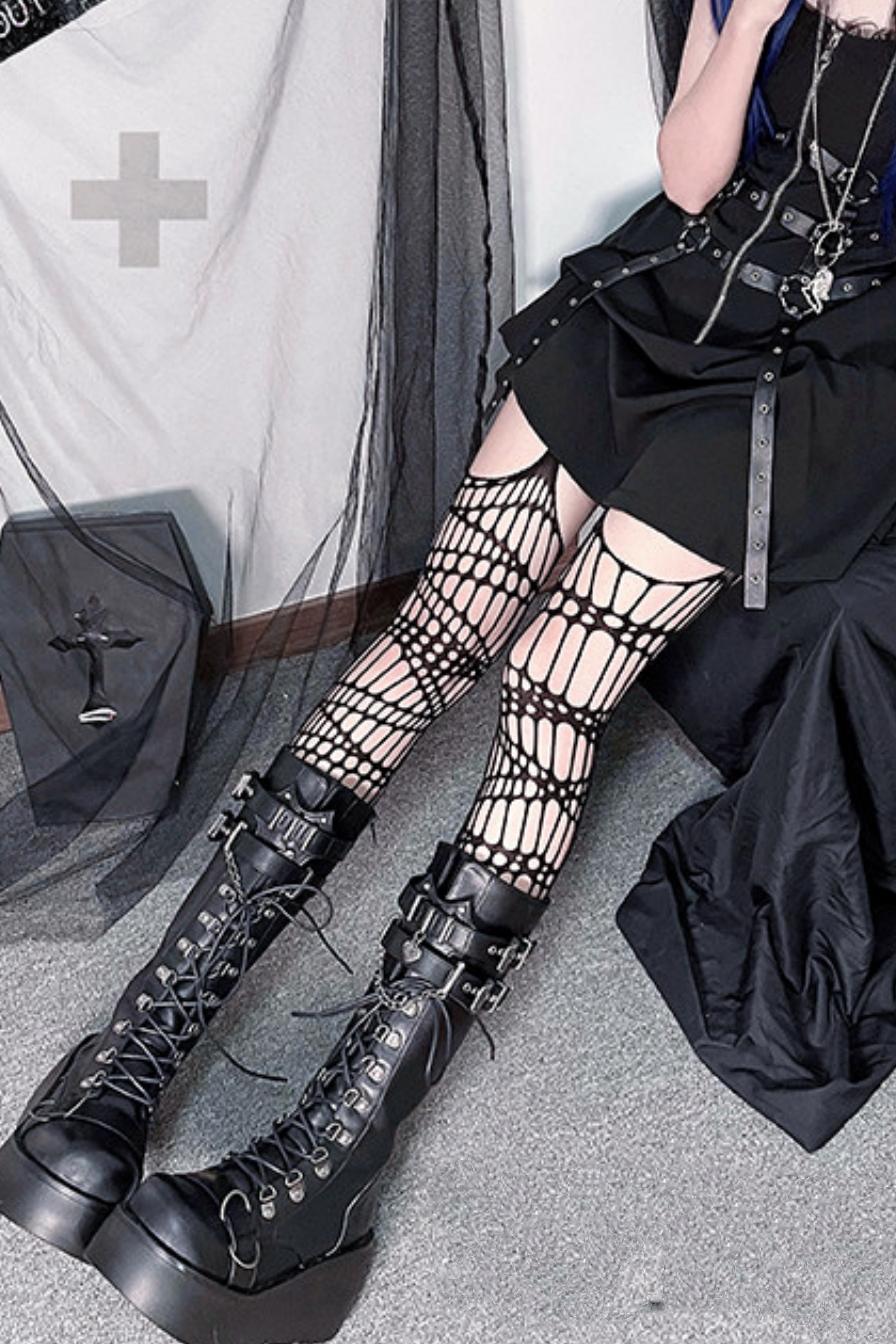 Punk-Langstiefel mit Kette und Plateausohle