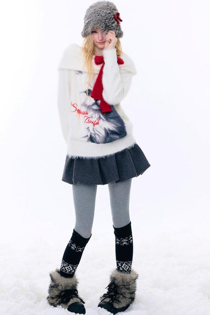 キャットプリントオフショルダーセーター