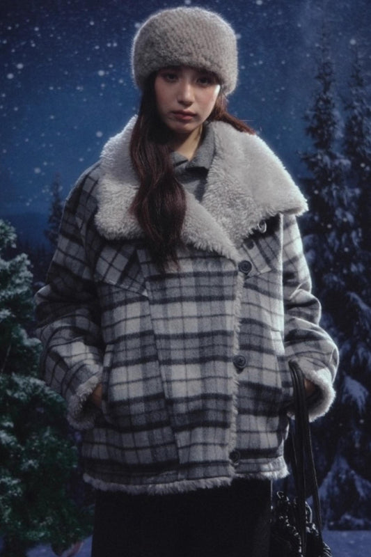 リバーシブルチェックルーズコート