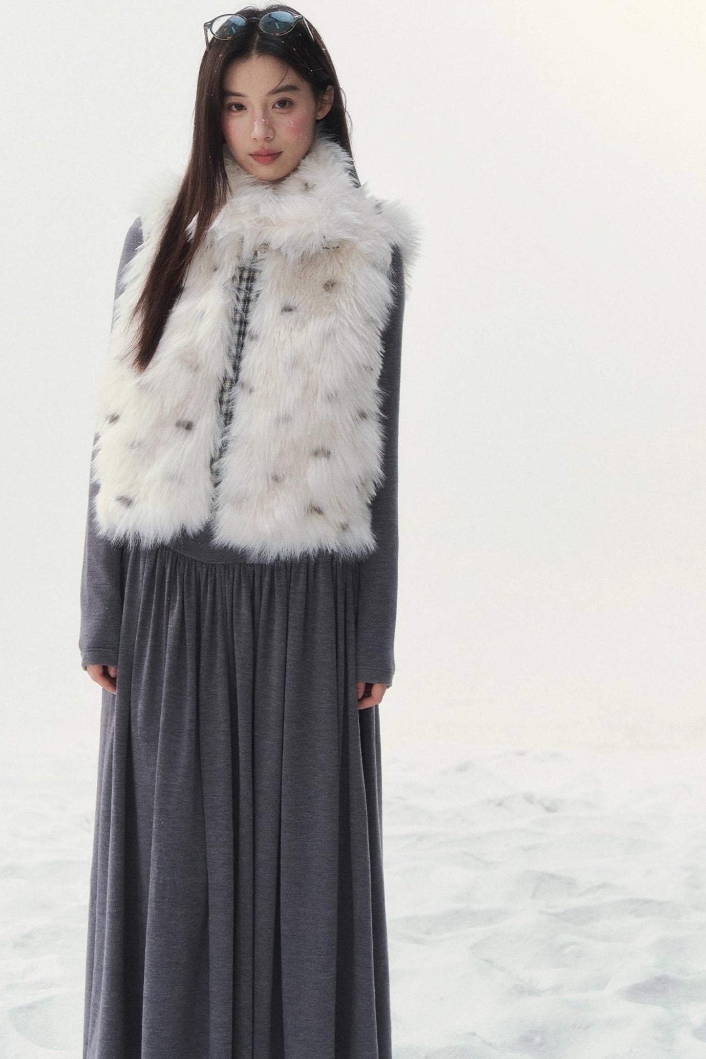 チェックドットファーリバーシブルベスト