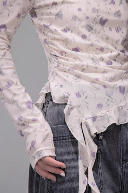 シアーアシメフローラルトップス