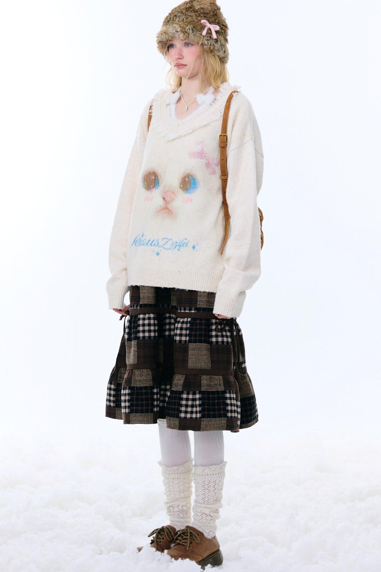 Retro Cat Plush Collar Sweater