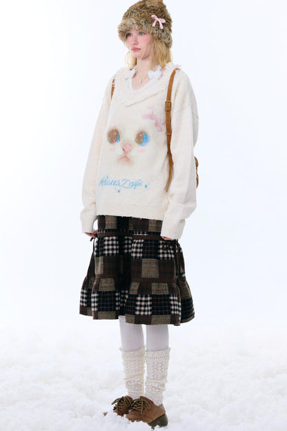 Retro Cat Plush Collar Sweater