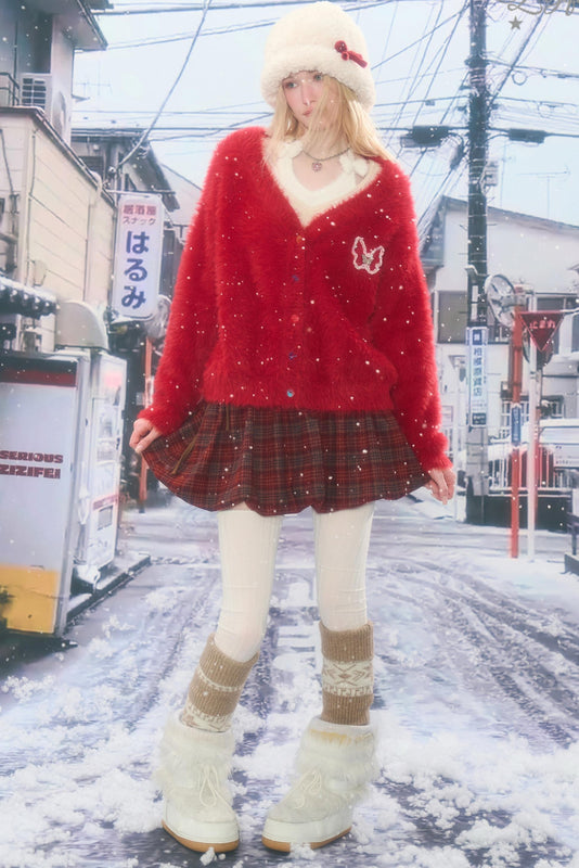 レッドクリスマスカーディガンセーター