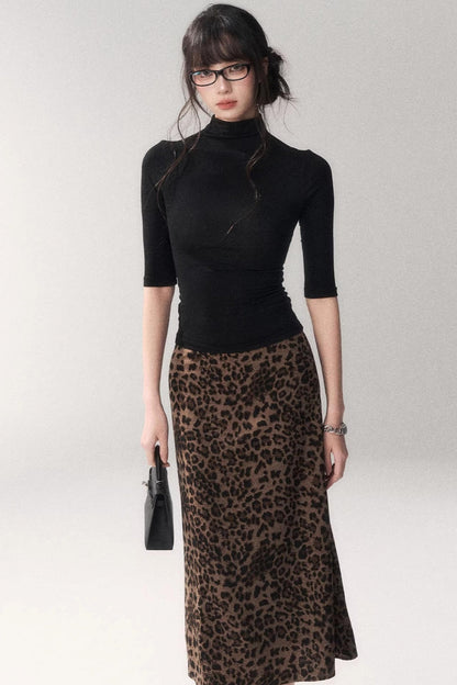 Leopard Print Satin Skirt
