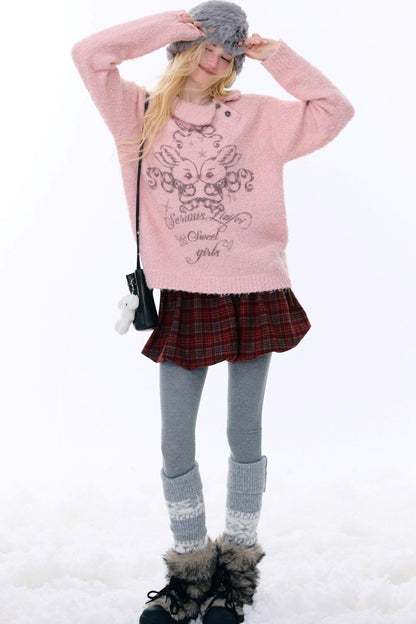 Retro pink rabbit sweater