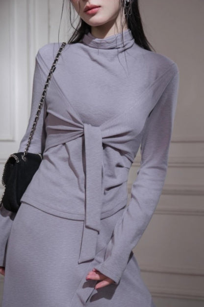 アートストラップニットトップス+スカート