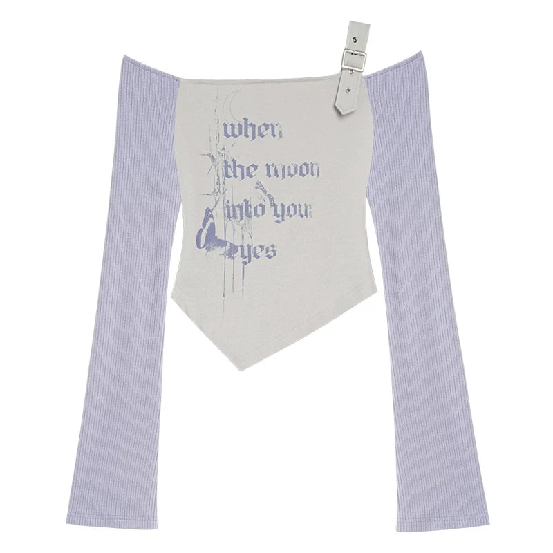 Top dulce de hombros descubiertos en gris púrpura