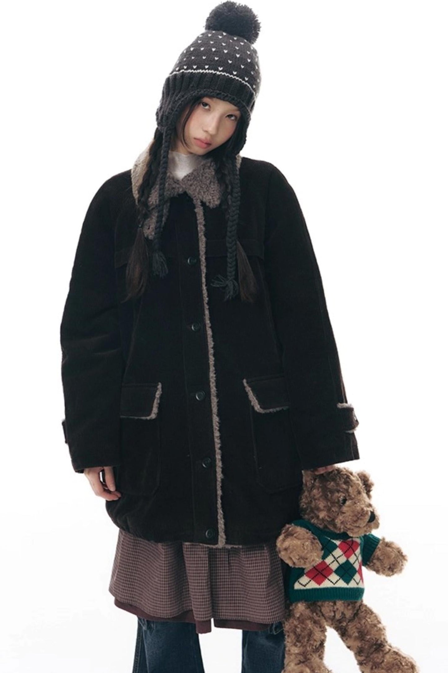 コーディロイフリースミディコート