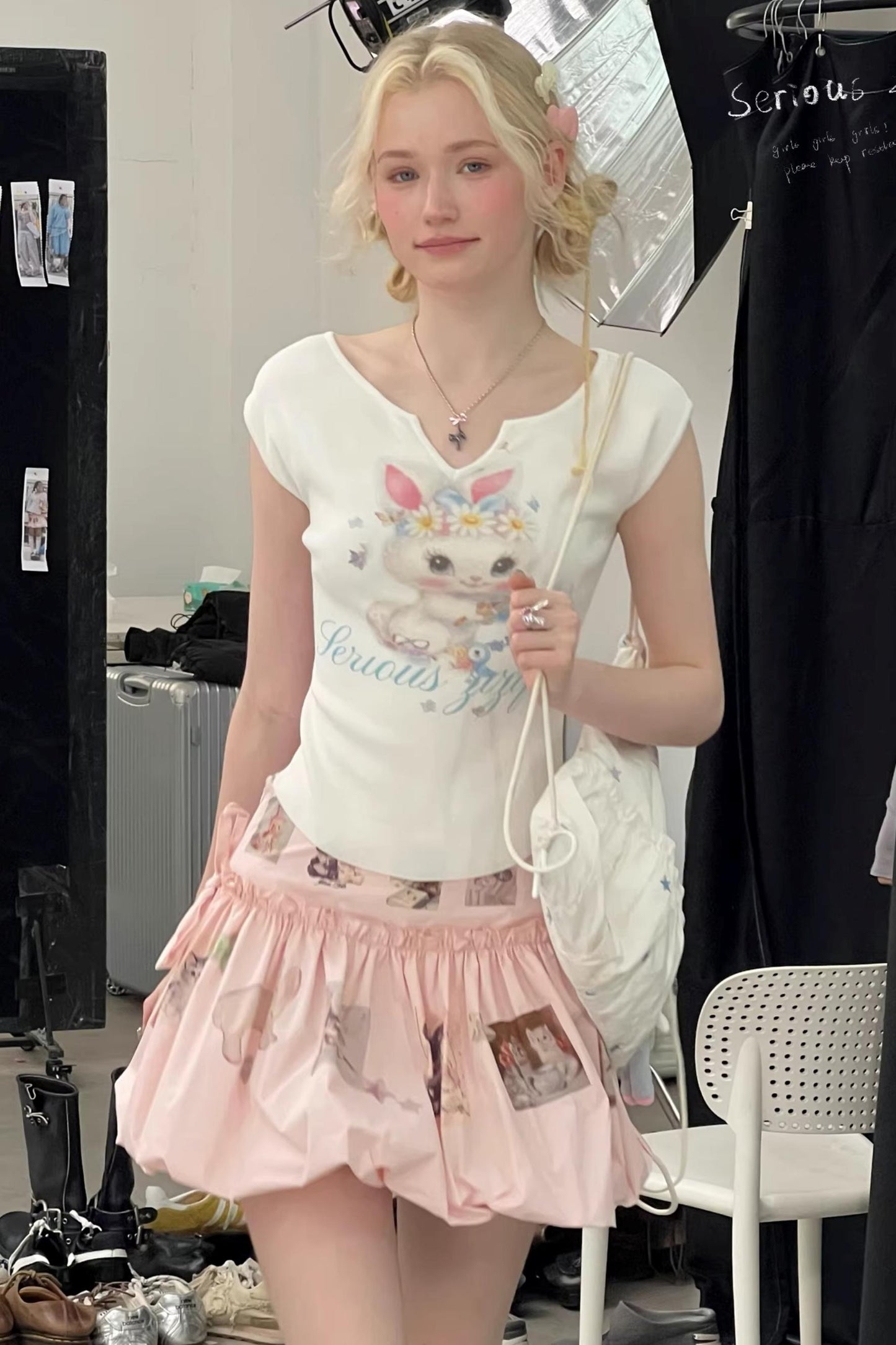 White Rabbit Print Slimming Top