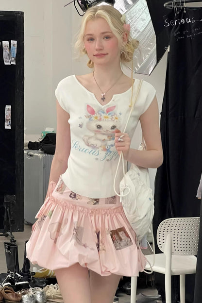 White Rabbit Print Slimming Top