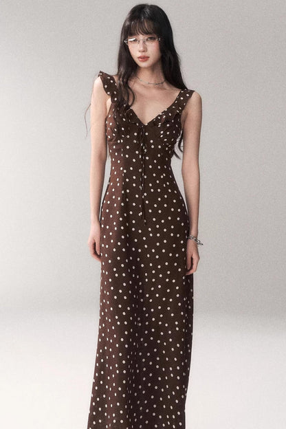 Braunes Polka-Dot-Trägerkleid