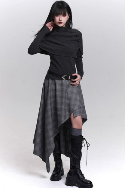 Asymmetrical Check Mode Skirt