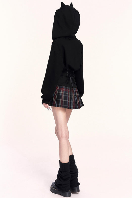 Check Patchwork Pleated Skirt