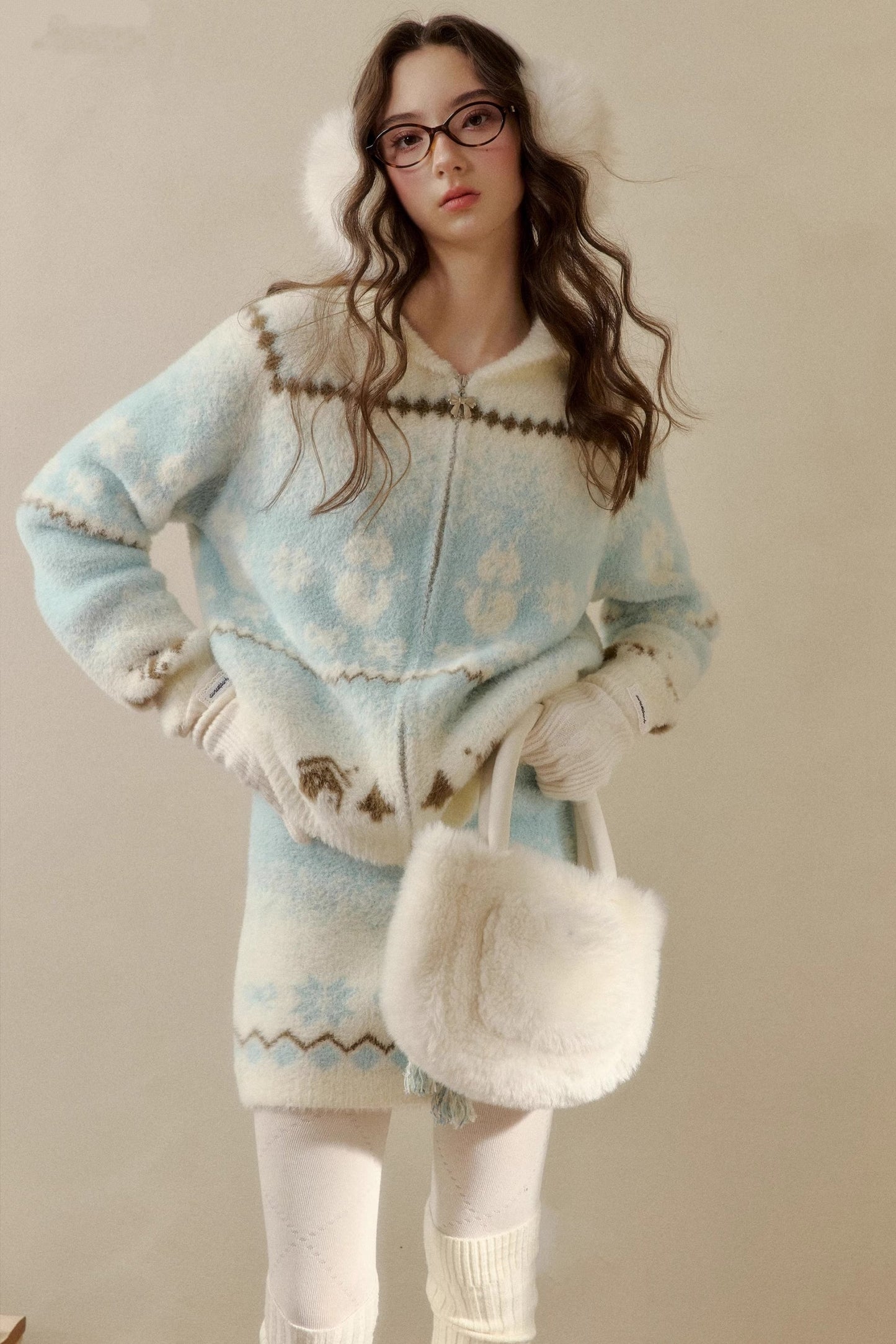 Island Fur Fair Isles Knit Top + Tight Knit Skirt