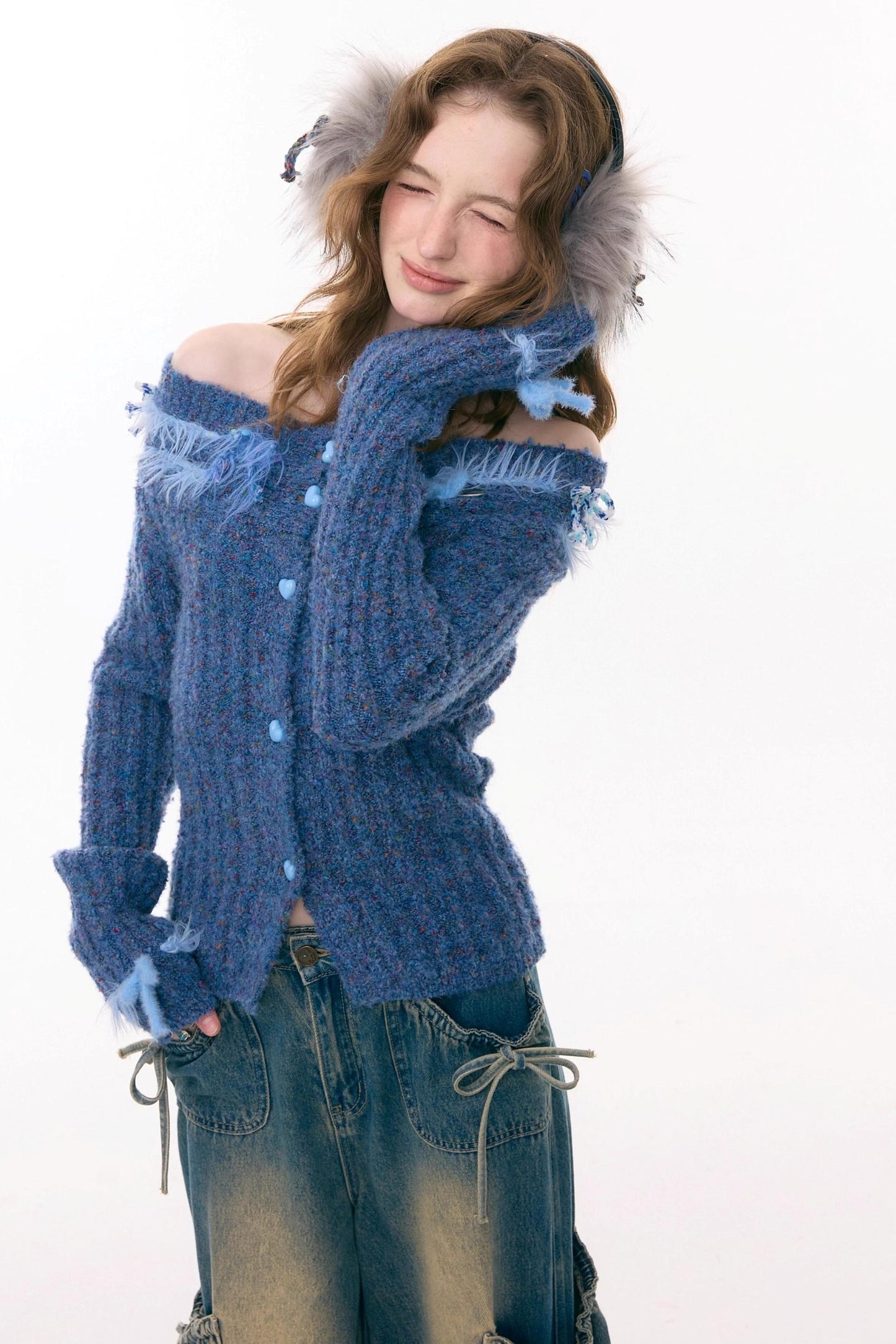 Mist Harbor Off-Shoulder Cardigan