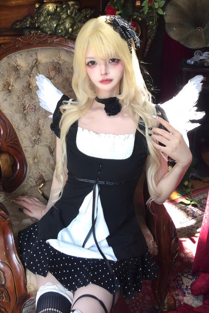 French Color Blocking A-Line Top + Skirt + Arm Sleeves