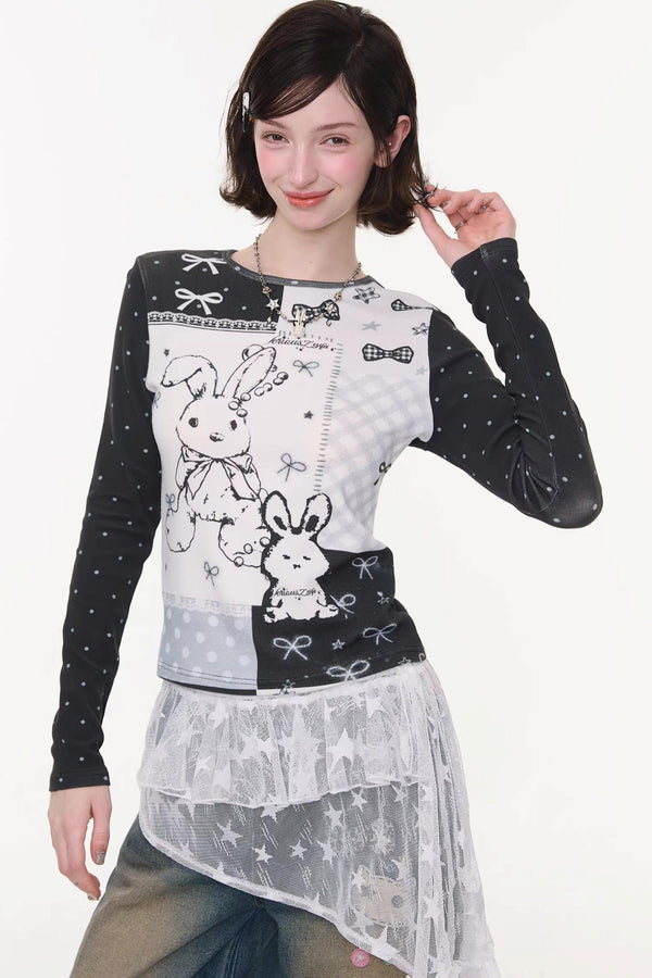 Rabbit Print Contrast Blouse