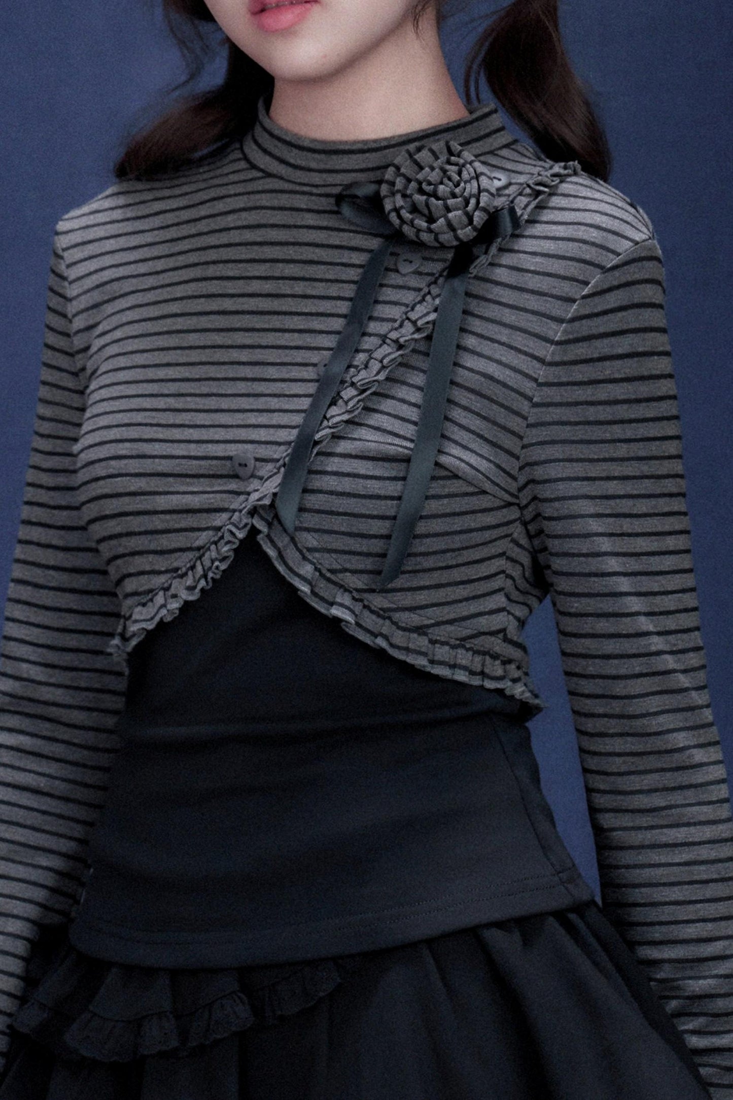 Striped Rose Brooch Top