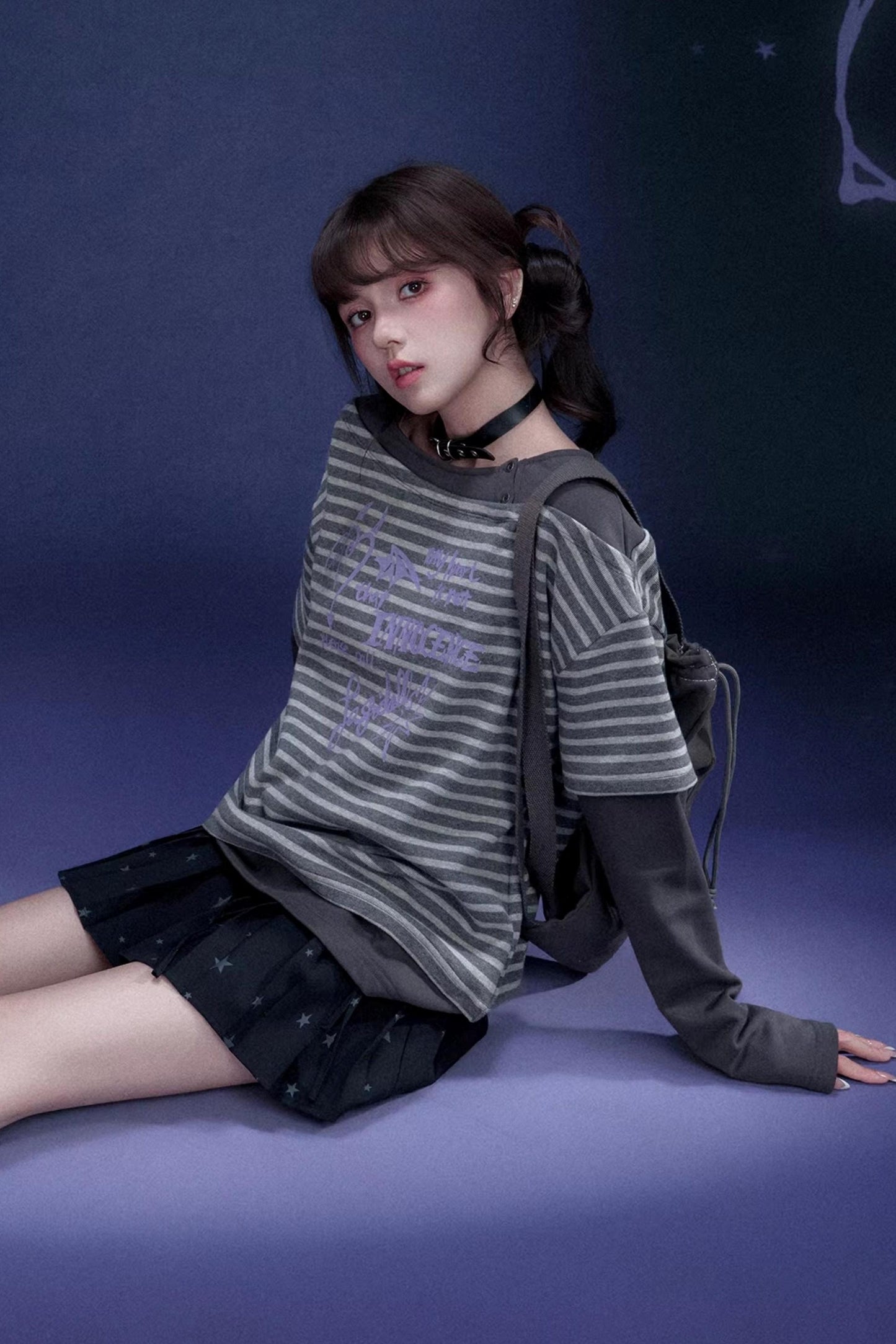 Striped Graffiti Print Top