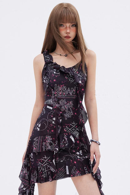 Black Frilled Halter Dress