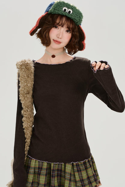 レトロベーシックソフトロングスリーブトップス