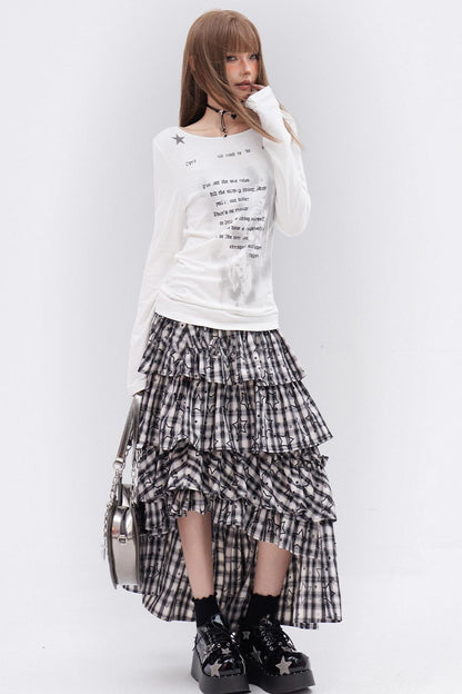 Vintage Check Layered Skirt