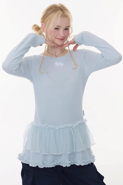 Lace Pleated Polka Dot Blouse