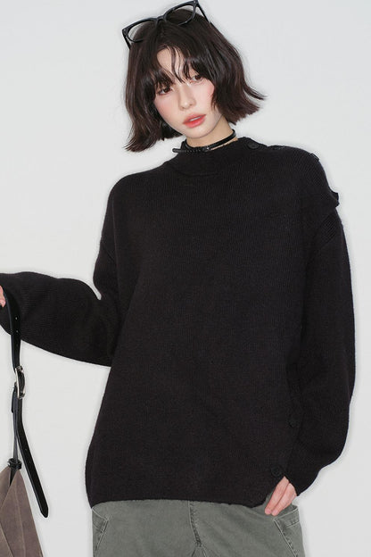 solid-collar knitted sweater