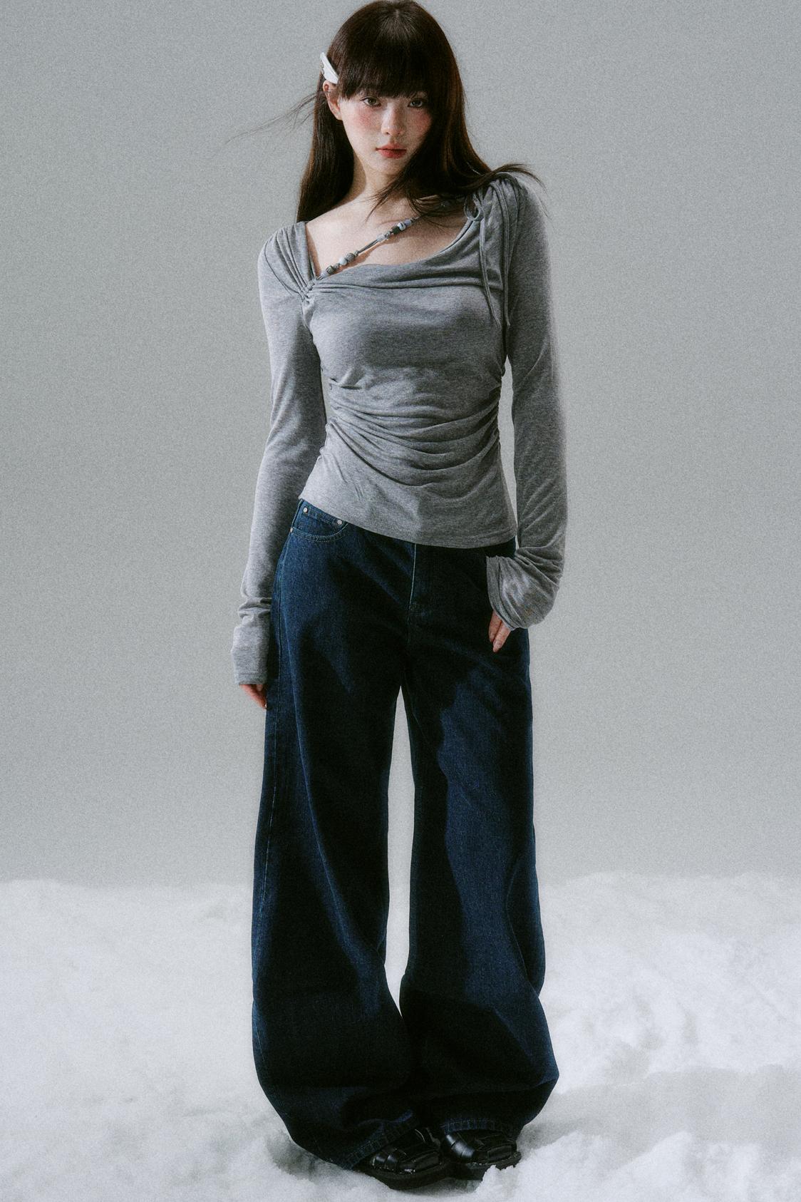 Open collar tight mode top